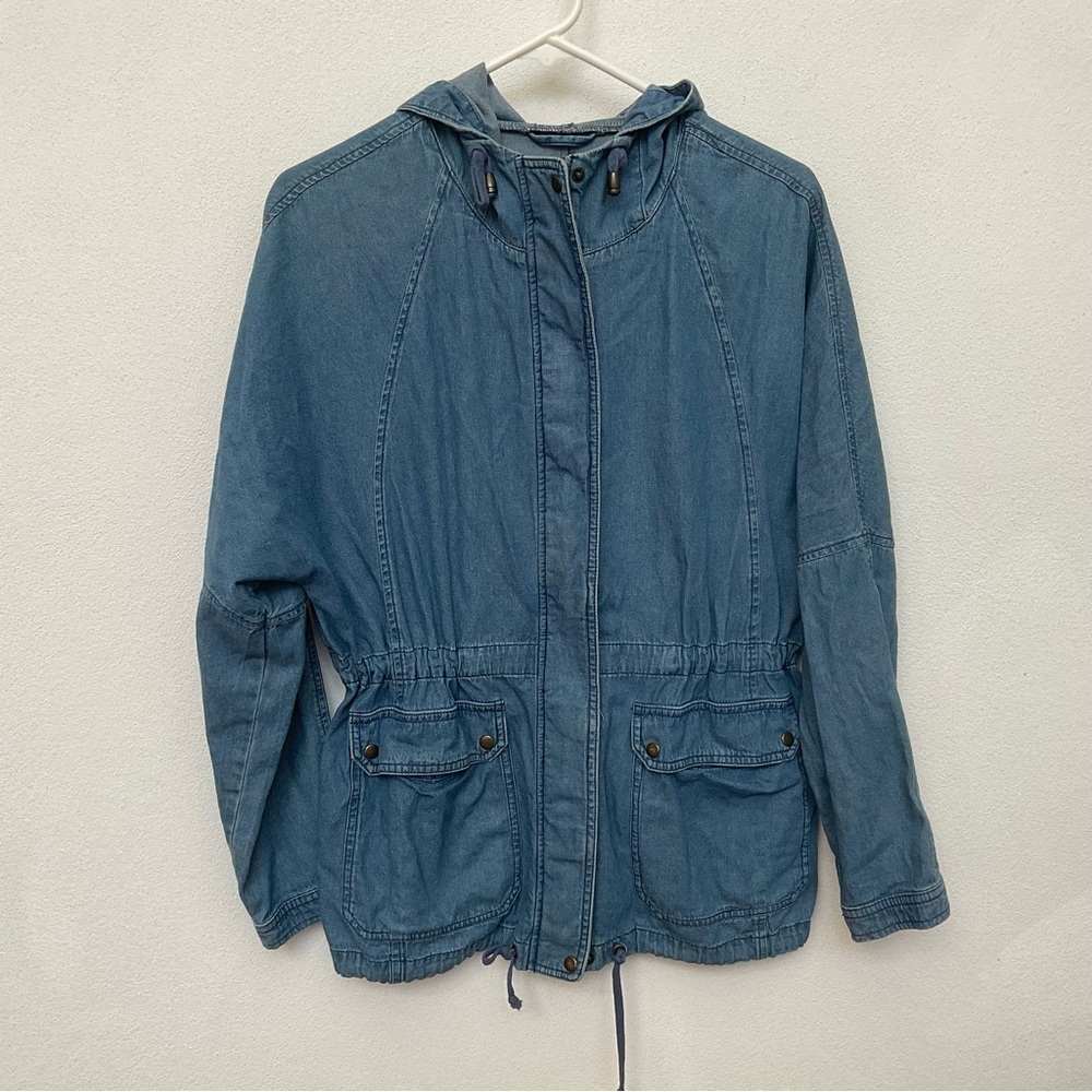 CoffeeShop Denim Spring Time Waist Cinch Zip Up Hooded Jacket Size XL